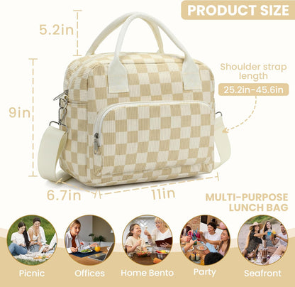 RLGPBON Insulated Lunch Bag Teen Girls, Preppy Lunch Box Large Insulated Lunch Bag Reusable Lunch Tote Bag, Preppy LunchBag for Girls School Travel Picnic