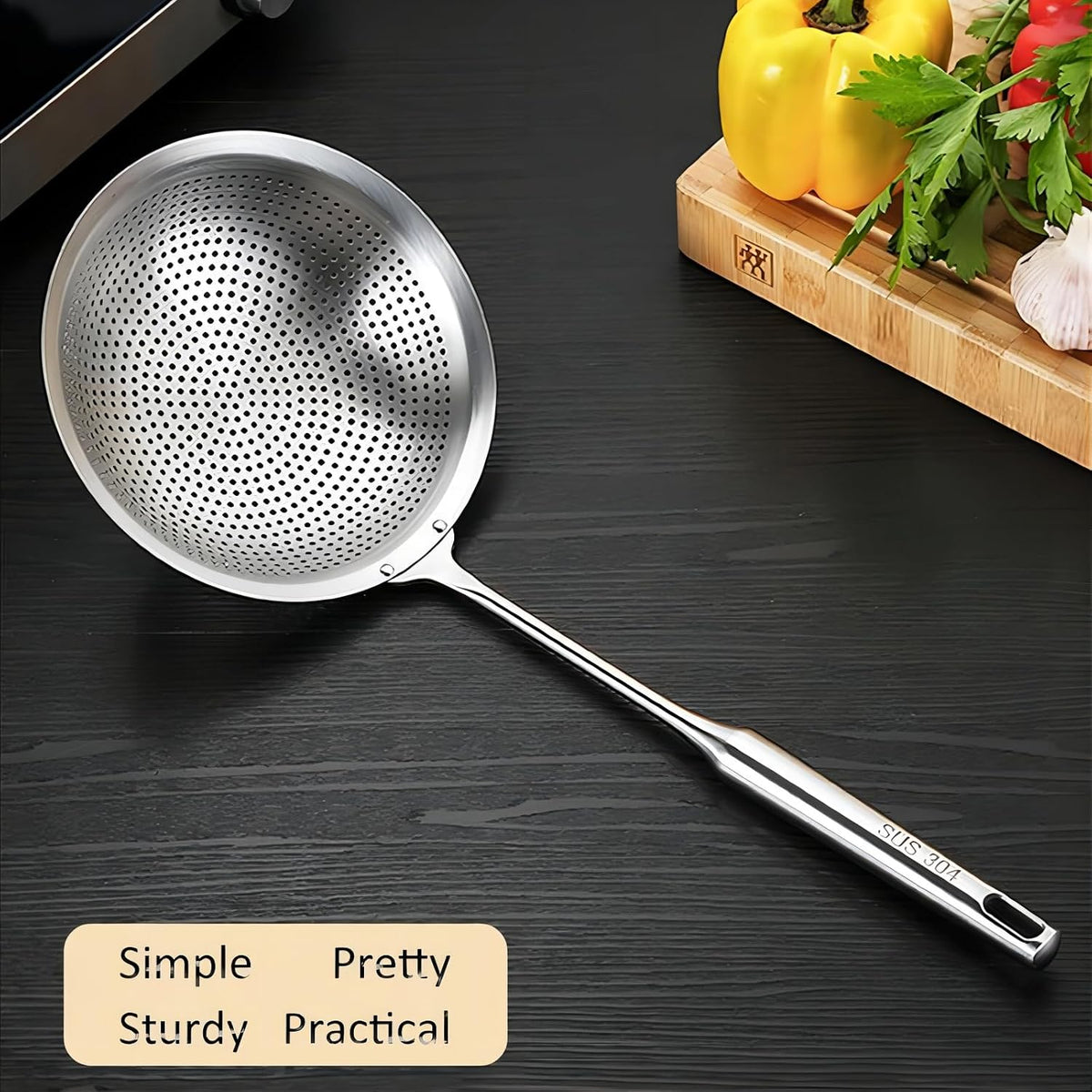 GREATLINK Large Professional Skimmer Slotted Spoon,304 Stainless Steel Slotted Spoon With Extra Large Bowl & Comfortable Handle,Durable Food Grade Strainer Spoon, Draining Frying For Kitchen Cooking