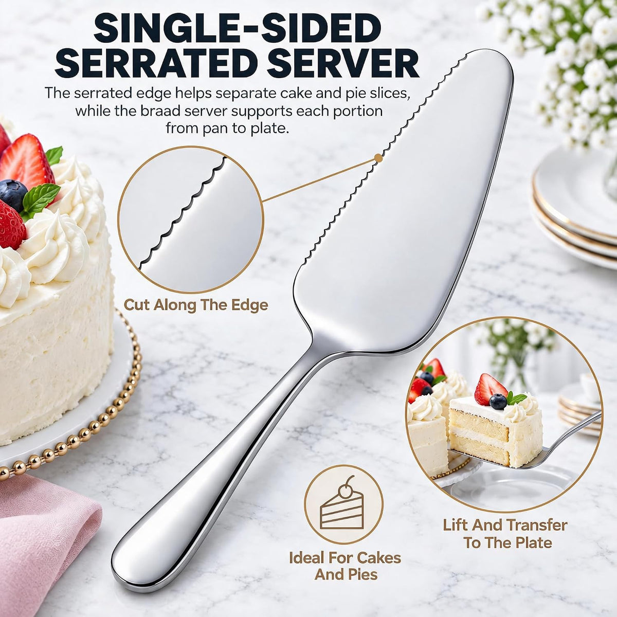2-Piece Cake Knife and Server Set with Serrated-Edge Server