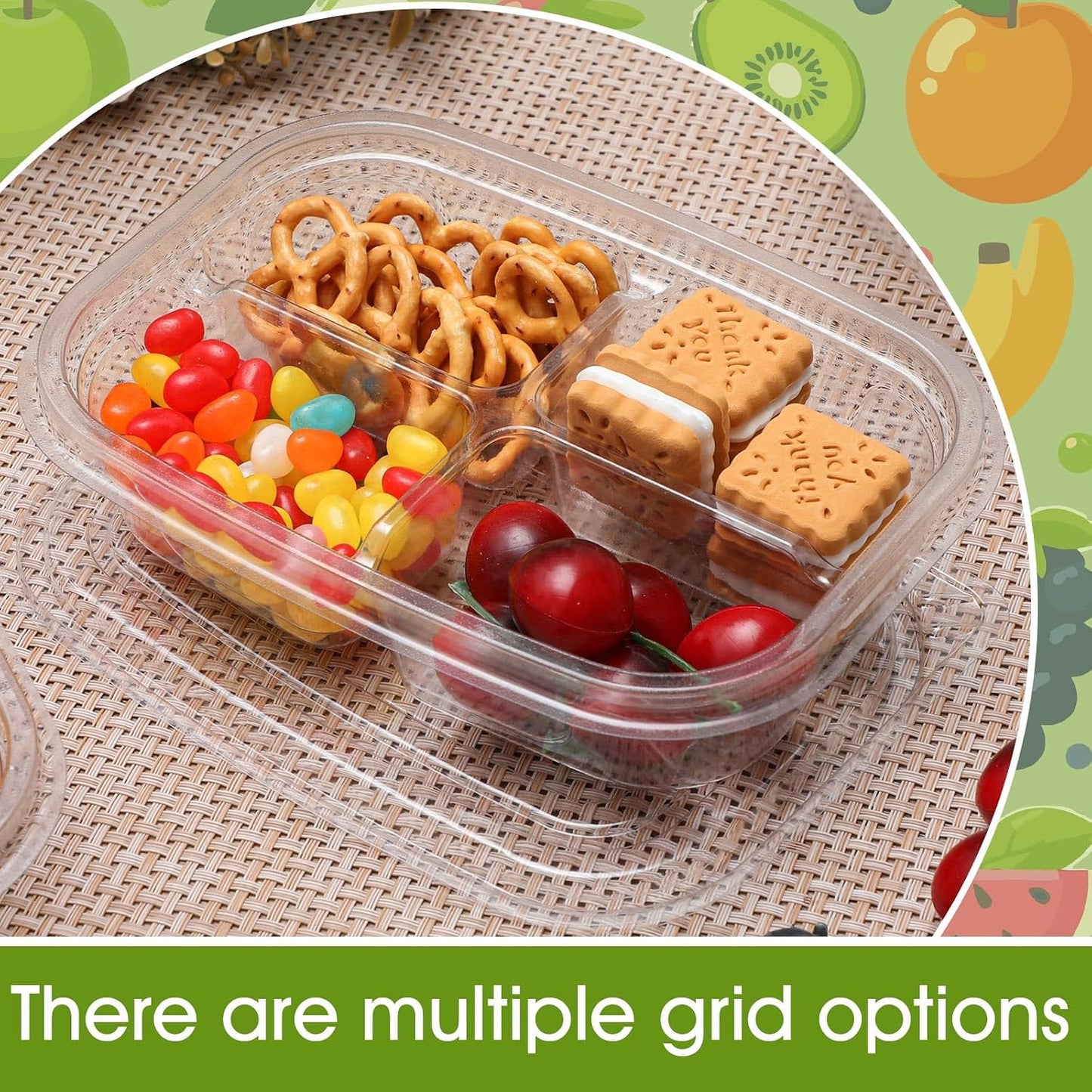 Chunful 36 Pcs 3 Compartment Transparent Snack Containers with Lids Disposable Bento Box Plastic Food Meal Prep Containers for Condiment Salad Dipping School Work Lunch