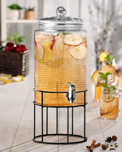Style Setter Beverage Dispenser Cold Drink Dispenser Glass Jug, Metal Stand & Leak-Proof Acrylic Spigot Great for Parties, Weddings & More (With Metal Rack)