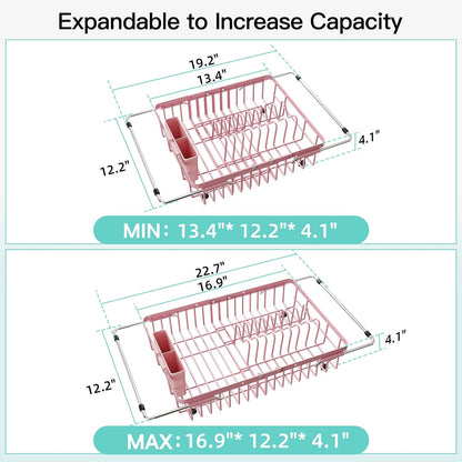 JASIWAY Dish Drying Rack in Sink, Expandable Stainless Steel Dish Drainers for Kitchen Counter, Dish Dryer Rack for Inside Sink, Over The Sink Dish Racks with Utensil Holder, Silver