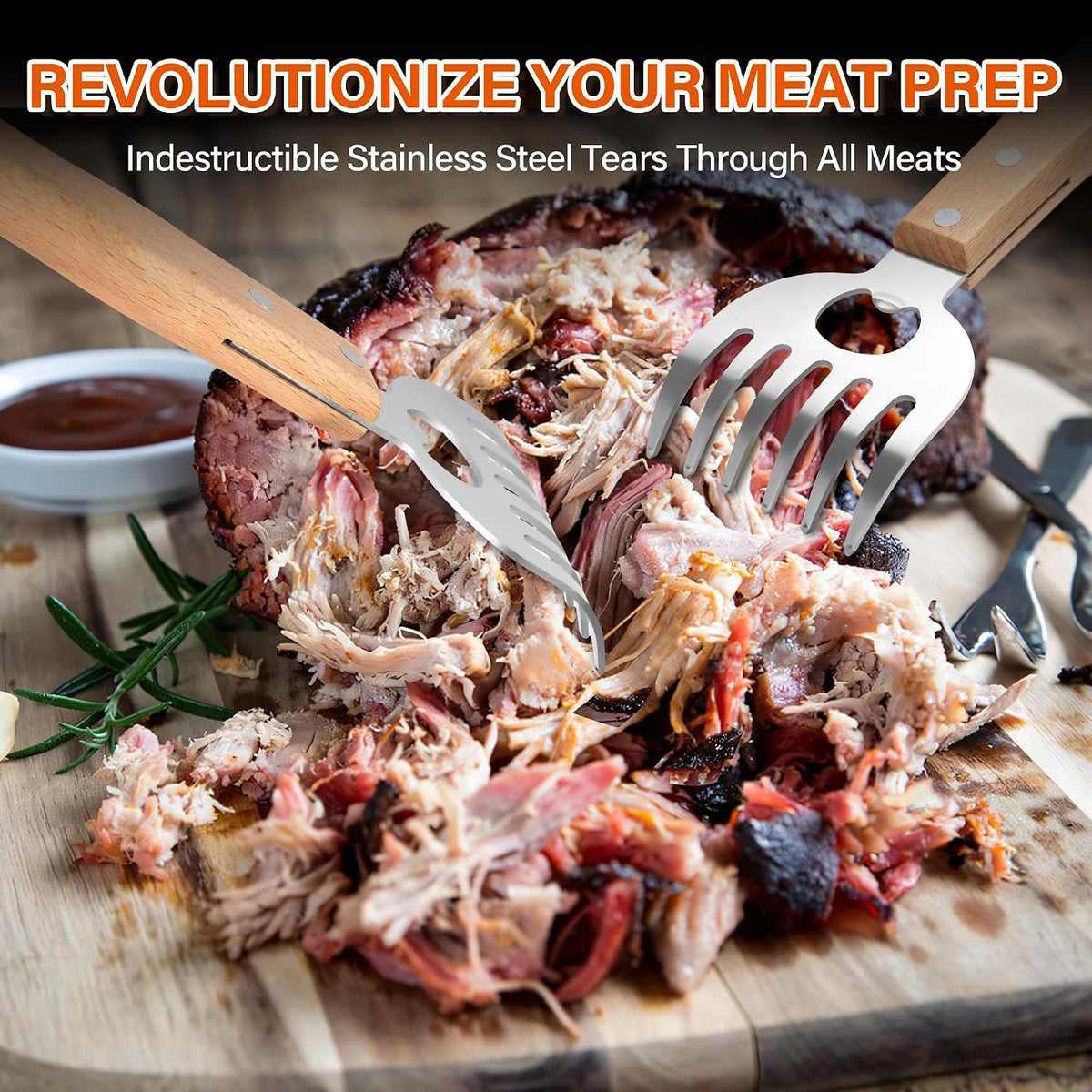 Meat Shredder Claws with Long Wooden Handles