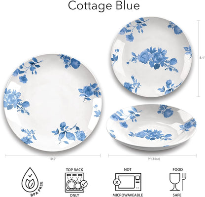 Cottage Blue 12.9'' x 6.9'' Serving Platter, Durable, Shatter-Resistant, and Dishwasher Safe Melamine Platter for Appetizers, Main Courses, Desserts, or Cheeses - White