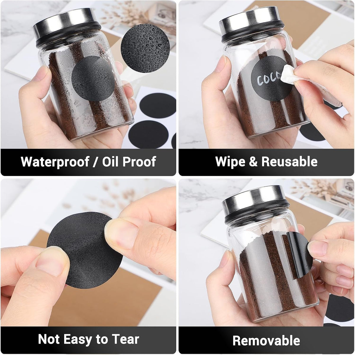 Segarty Food Label Stickers, 300 Pcs Blank Expiration Date Stickers to Write On, with 1 Black Pen, Waterproof Removable Freezer Labels for Glass Spice Jars, Canister, Food Container