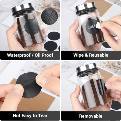 Segarty Food Label Stickers, 300 Pcs Blank Expiration Date Stickers to Write On, with 1 Black Pen, Waterproof Removable Freezer Labels for Glass Spice Jars, Canister, Food Container