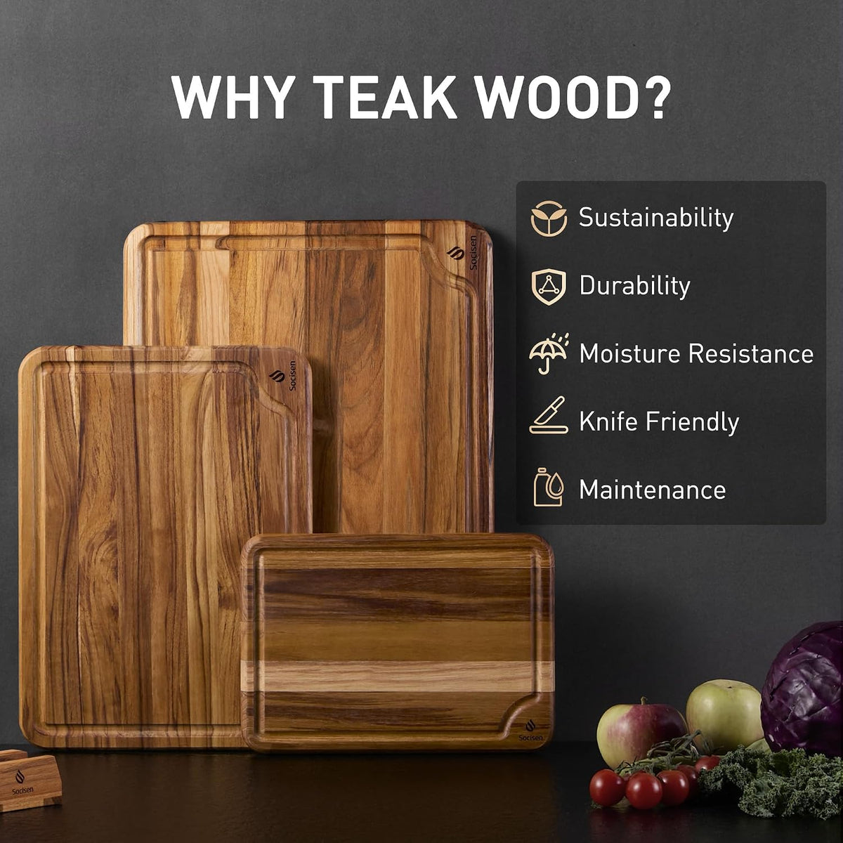 Teak Cutting Boards for Kitchen Wood Wooden Cutting Board Non Slip