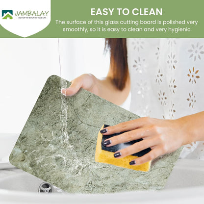 JAMBALAY Tempered Glass Cutting Boards for Kitchen, Gold 12"x8" & 16"x12" Glass Cutting Board Set with Marble Design, With Non Slip Foot, Shatter and Heat Resistant, Dishwasher Safe