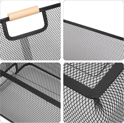 Wire Basket, 3 Pack Metal Mesh Pantry Basket with Wooden Handle for Organizing, 3 Sizes Black Wire Steel Bins Pantry Organizers and Storage, Kitchen Fruit Containers for Shelves Cabinets Organization