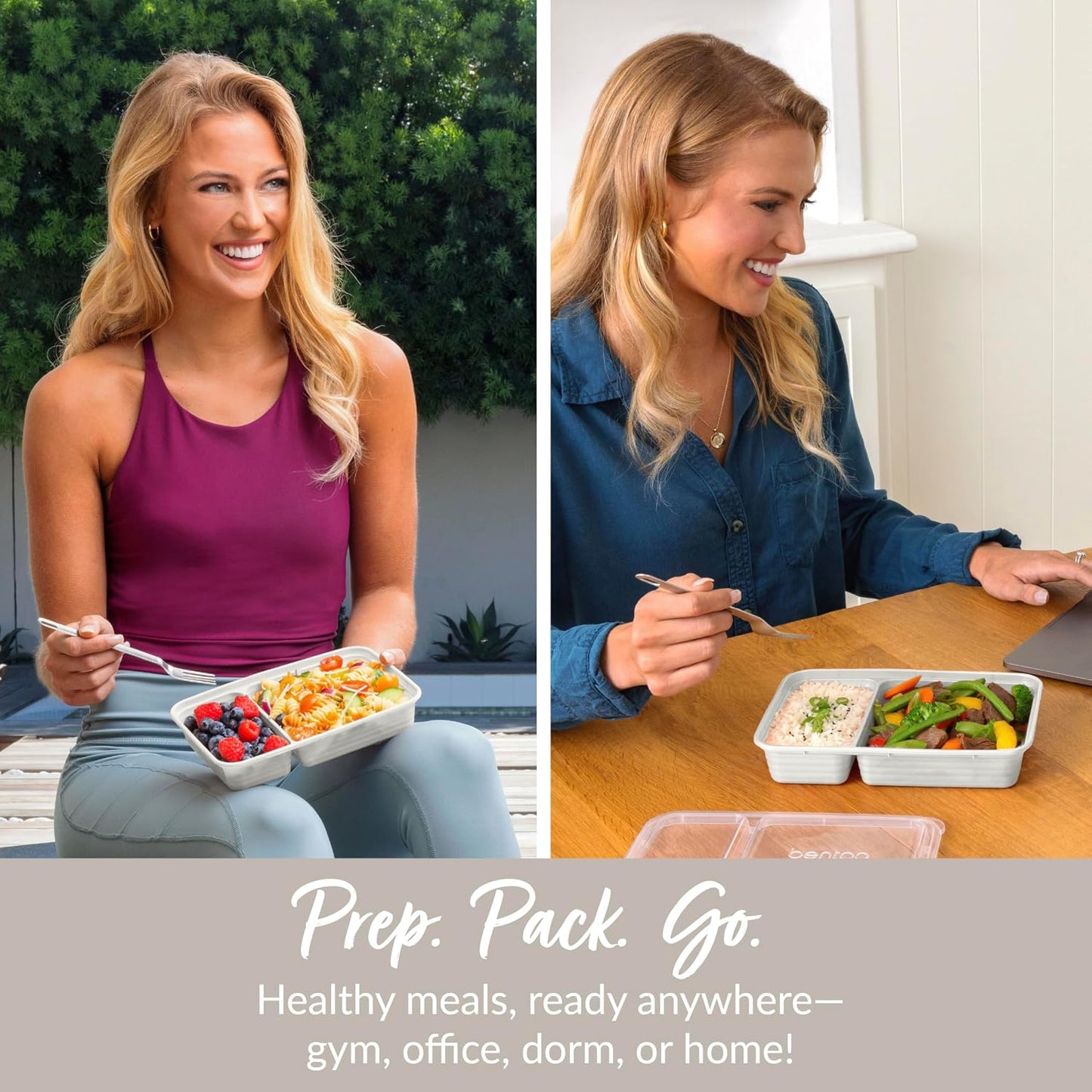 Bentgo Prep - 20-Piece 2-Compartment Reusable Meal Prep Containers with Lids, PFAS & BPA Free Materials, Durable, Microwave, Freezer, & Dishwasher Safe To Go Food Storage (Rose Gold)