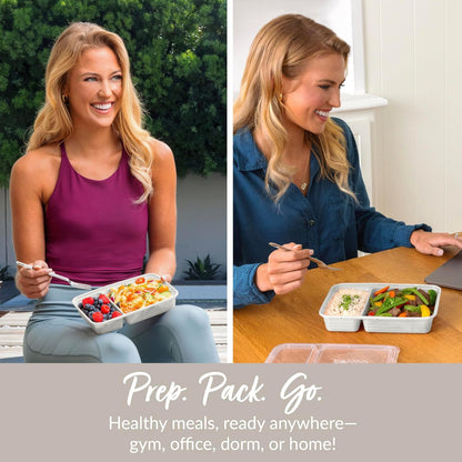 Bentgo Prep - 20-Piece 2-Compartment Reusable Meal Prep Containers with Lids, PFAS & BPA Free Materials, Durable, Microwave, Freezer, & Dishwasher Safe To Go Food Storage (Rose Gold)
