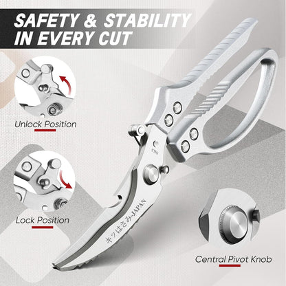 TIVOLI Kitchen Scissors Set Silver,Japanese Stainless Steel Kitchen Shears for Food, Heavy Duty Poultry Shears, Food Scissors for Meat,Chicken Bones and Turkey,Ideal Gift