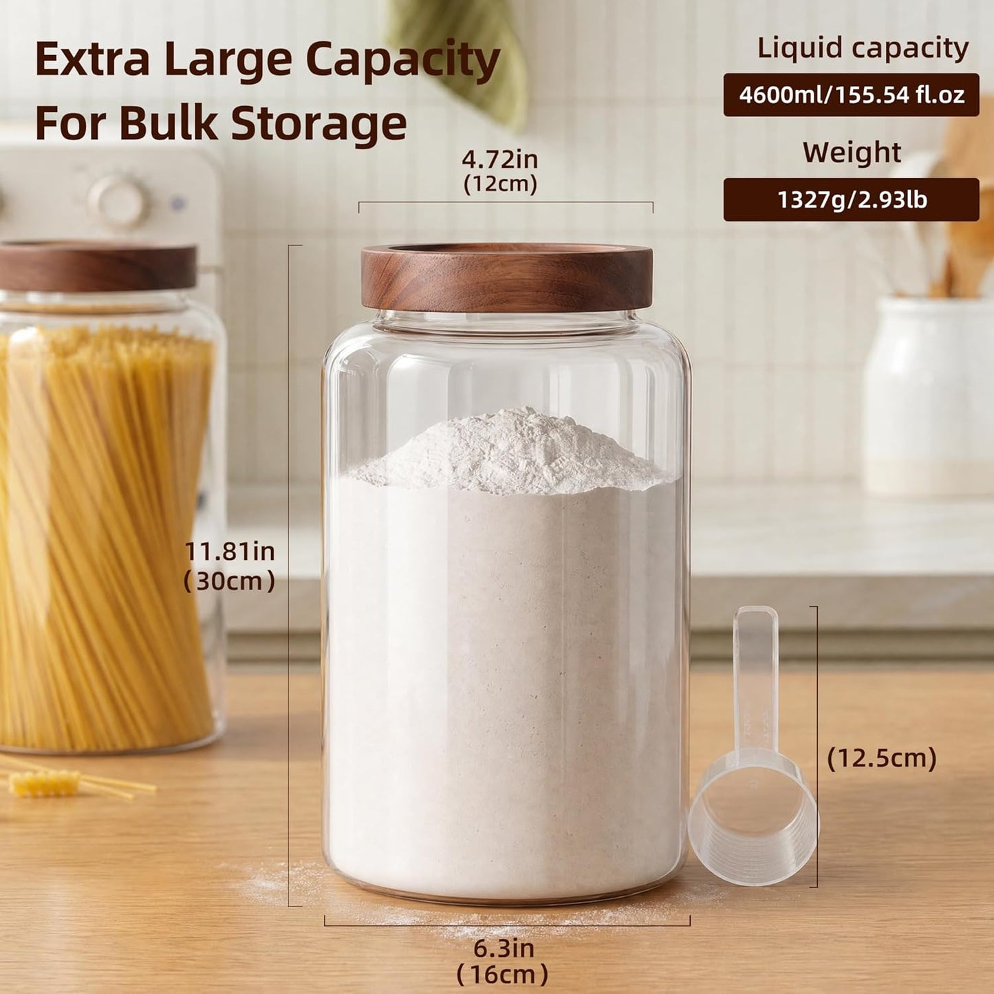 Joypeace 2 Pack 1.2 Gallon Large Glass Jars with Airtight Screw-On Lids, 155 oz Food Storage Containers, Large Canisters for Flour, Rice, Sugar, and Dry Goods to Organize Your Kitchen Pantry