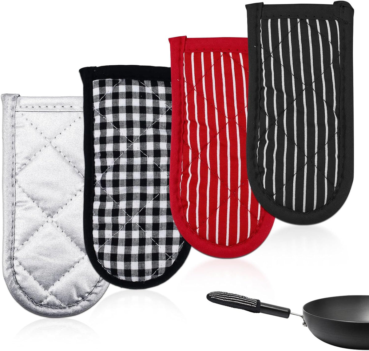 ASTIMESA Cast Iron Skillet Handle Covers, Non-Slip Cloth Hot Pan Handle Sleeve, Machine Washable Pot Holders Heat Resistant Potholders for Kitchen Cooking Baking (2, Black，red)
