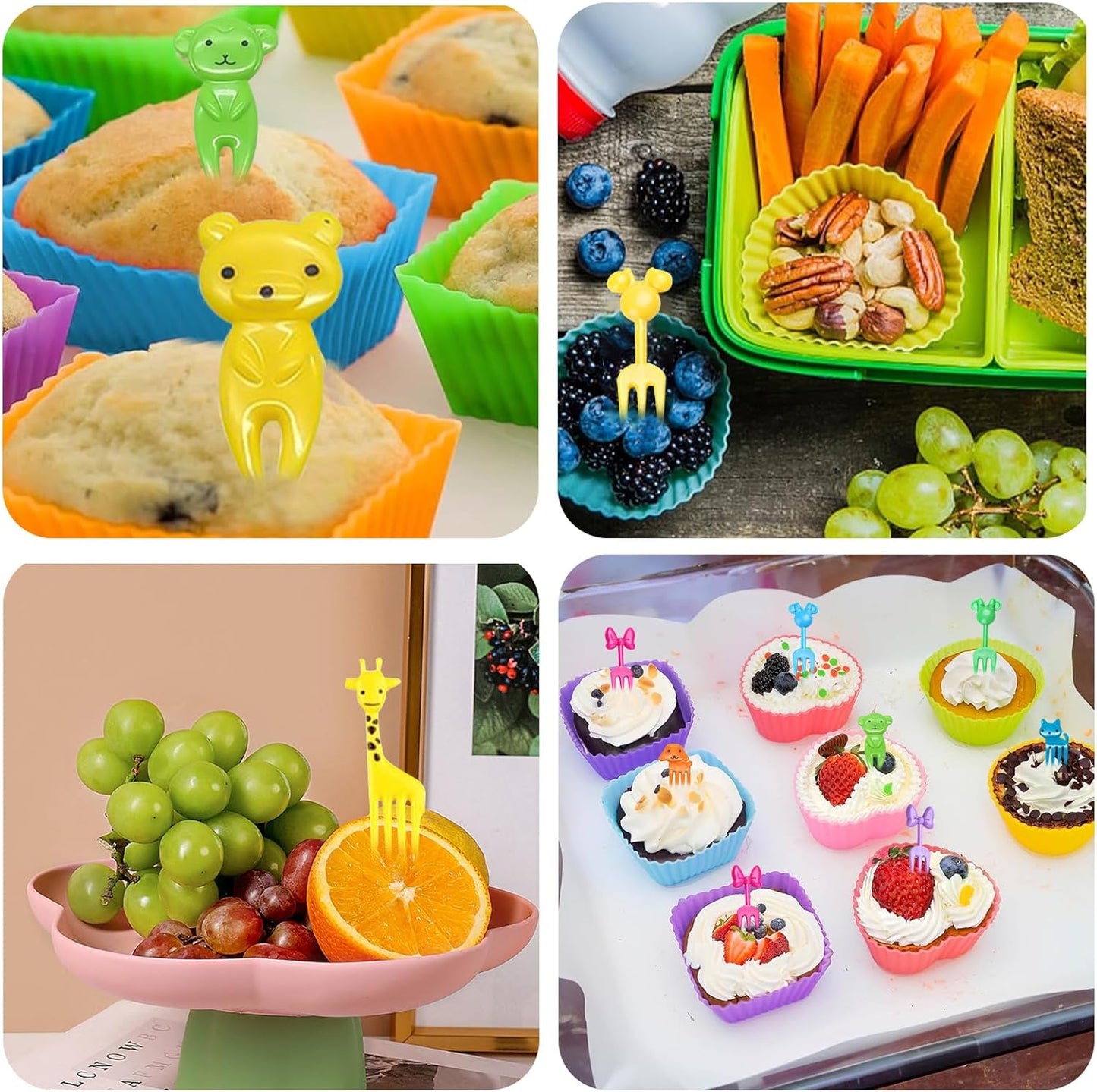44 Pcs Bento Lunch Box Accessories for Kids,Includes 24 Pcs Thicken Silicone Cupcake Liners, 20 Cute Animal Food Picks, Easy to Preparing Lunch and Make Lunchtime Fun with our Kids