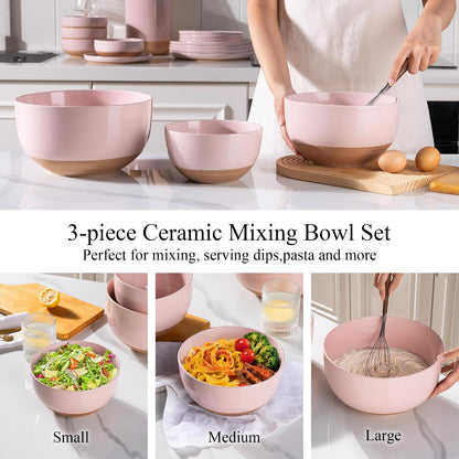AmorArc Ceramic Mixing Bowls,Stoneware Nesting Bowls Set of 3 for Kitchen