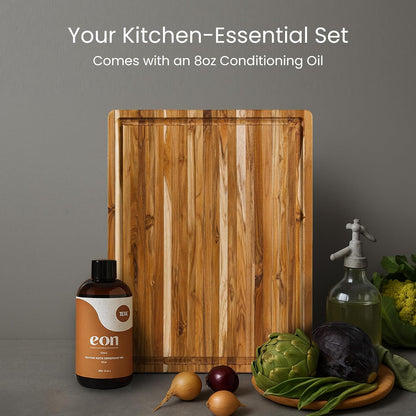 Teakhaus Edge-Grain Teak Wood Cutting Board with Grip Handles, Extra Large
