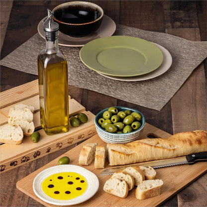 GREENOLIVE Olive Oil and Vinegar Dispenser Set - 17 oz. Glass Bottles with No-Drip BPA-Free Spouts - Stylish O and V Identifiers for Kitchen and Dining Use, Olive Oil Dispenser Bottle - Set of 2