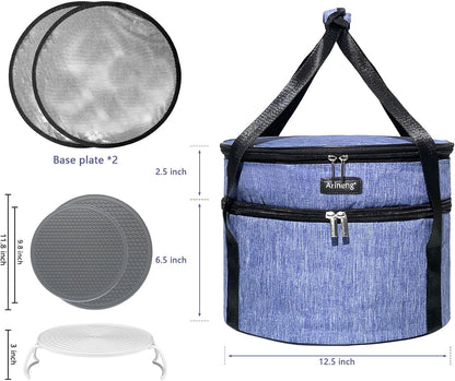 Pie Carrier, Hard-Sided Design, Insulated Bag For Casseroles, Round Insulated Cooler, Pie Tray With Lid And Handle For Hot And Cold Food Casserole Trays (Grey)