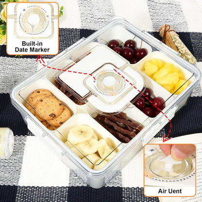 Snackle Box Containers, Travel Snack Box Container with Insulated Bag, 8 Compartments Divided Serving Snack Tray with Lid, Portable Snacklebox, Charcuterie Fruit Platterbox Keep Food Fresh for picinic