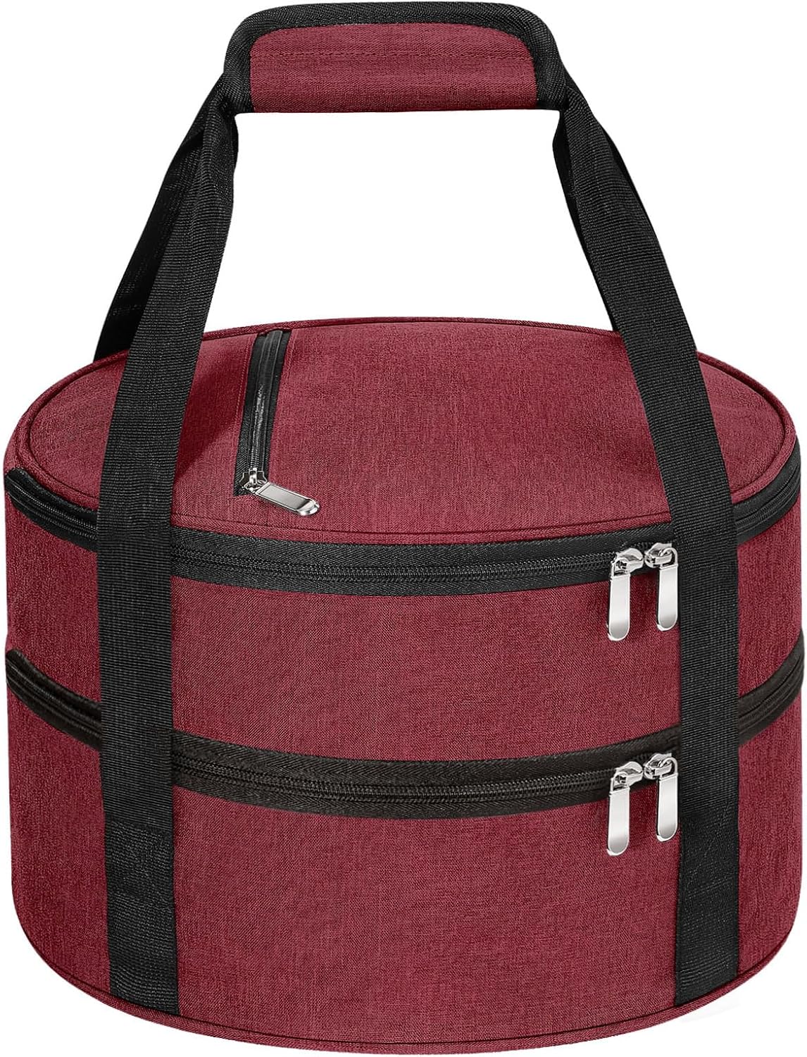 Round Insulated Casserole Carrier – 12" Portable Pie Carrier Bag for Hot or Cold Food, Leakproof Thermal Lunch Tote with Handle for Parties Picnic & Travel - Grey