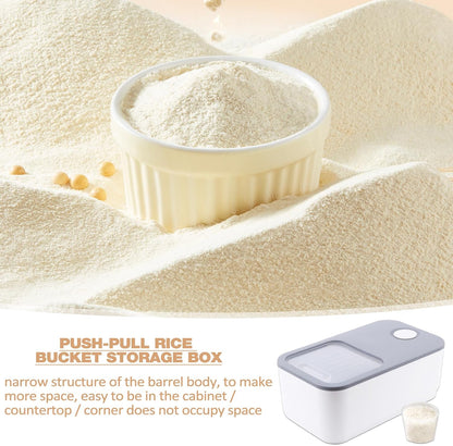 Rice Airtight Storage Containe,Rice Storage Container,Dry Food Storage, Lid 22 Lbs Push-Pull Rice Bucket, Flour Storage Container with Rolling Wheel, Grain Container Pantry Organization (Grey)