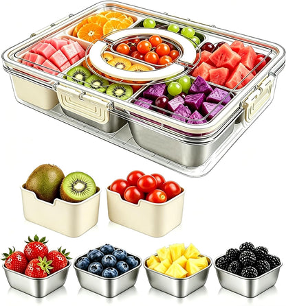 WanshengLe 6 in 1 Snackle Box 3.82L with Lid & Handle, 4 PCS Stainless Steel Snack Box and 2 PCS Plastic Box, 6 Detachable & Dishwasher Safe Snacklebox, Divided Container Box for Snack Fruit Nut