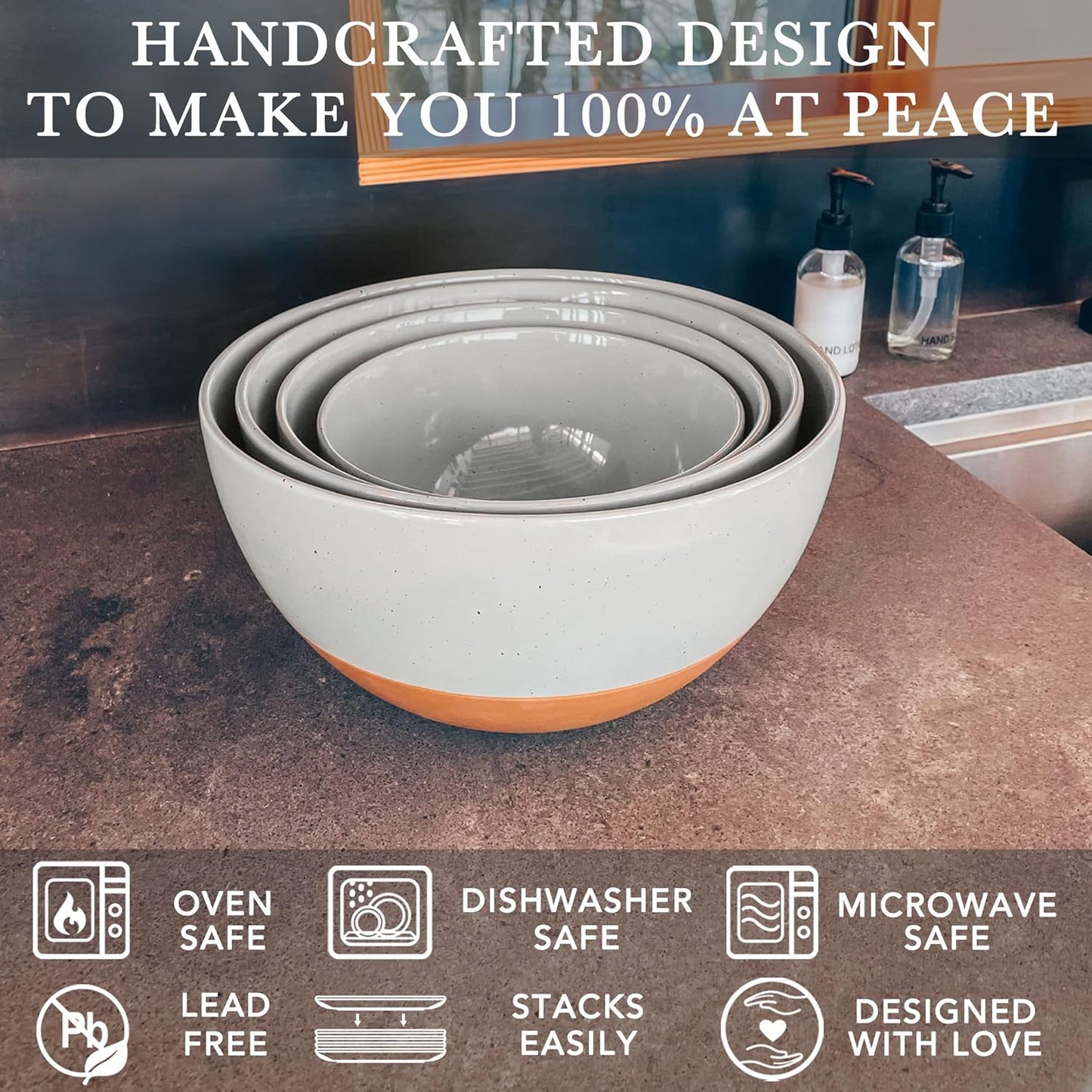Mora Ceramic Large Mixing Bowls - Set of 2 Nesting Bowls for Cooking, Serving, Popcorn, Salad etc - Microwavable Kitchen Stoneware, Oven, Microwave and Dishwasher Safe - Extra Big 2.5 & 1.6 Qt - White