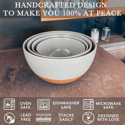 Mora Ceramic Large Mixing Bowls - Set of 2 Nesting Bowls for Cooking, Serving, Popcorn, Salad etc - Microwavable Kitchen Stoneware, Oven, Microwave and Dishwasher Safe - Extra Big 2.5 & 1.6 Qt - White