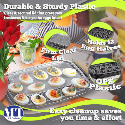 MT Products Clear Deviled Egg Containers Holds 12 Eggs 10.2" x 7.4" x 1" - Durable Egg Platter Tray (Pack of 12) - Made in the USA