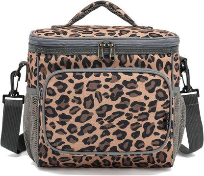 FlowFly Insulated Reusable Lunch Bag Adult Large Lunch Box for Women and Men with Adjustable Shoulder Strap,Front Zipper Pocket and Dual Large Mesh Side Pockets,Cherry - Colors A