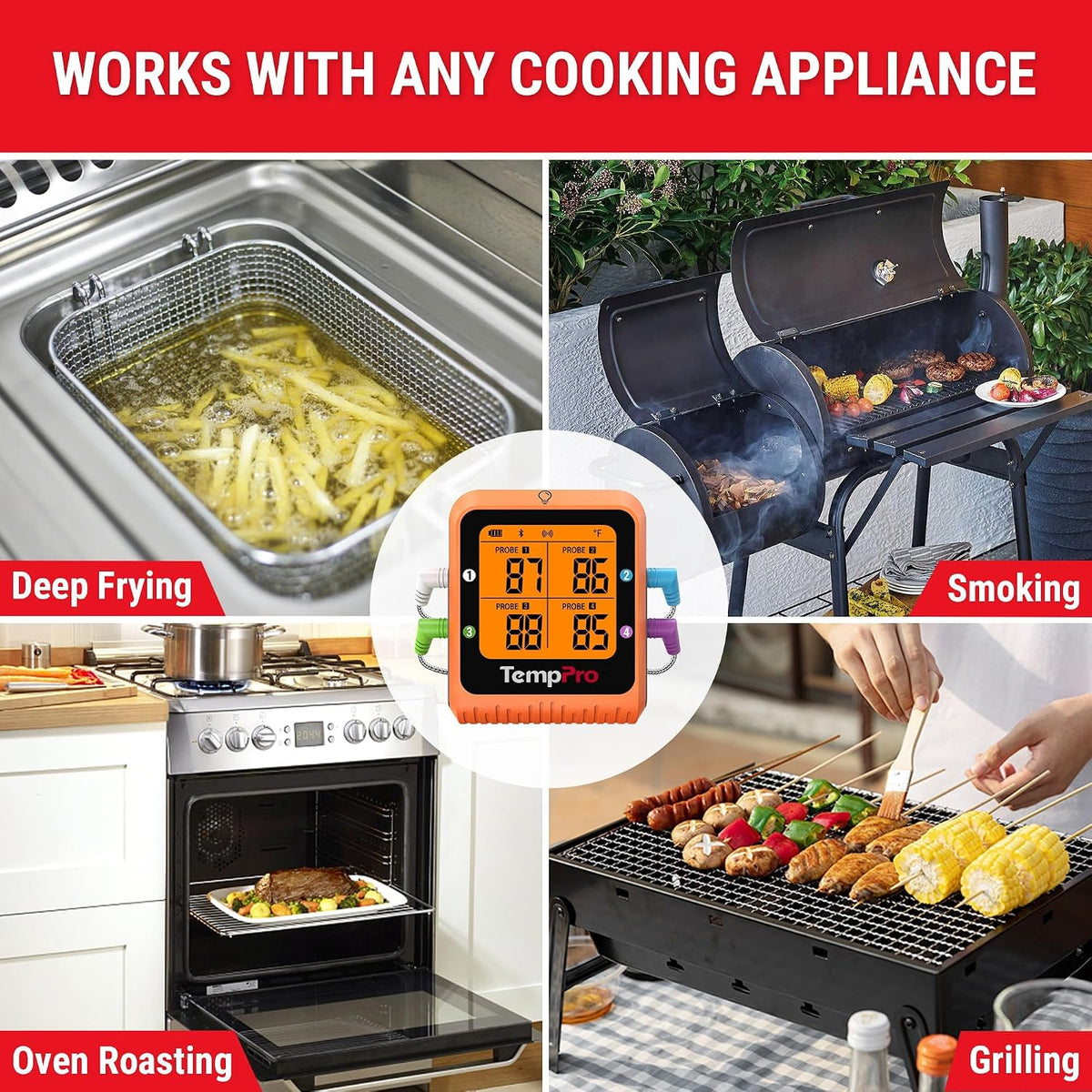 TempPro TempSync 650 ft Bluetooth Meat Thermometer with 2 Probes for Grill