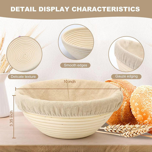 Bread Proofing Baskets Set of 2 10 inch Round Dough Proofing Bowls W/Liners Perfect for Home Sourdough Bakers Baking (10Inch, Round)