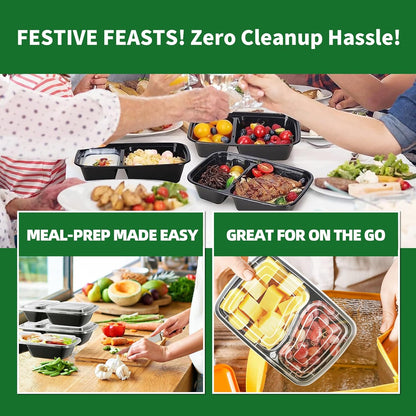 Meal Prep Containers 50 Pack - 30oz 2-Compartment Disposable Take Out Food Storage Containers with Leakproof Lids, BPA Free Plastic To Go Lunch Boxes, Microwave/Dishwasher/Freezer Safe