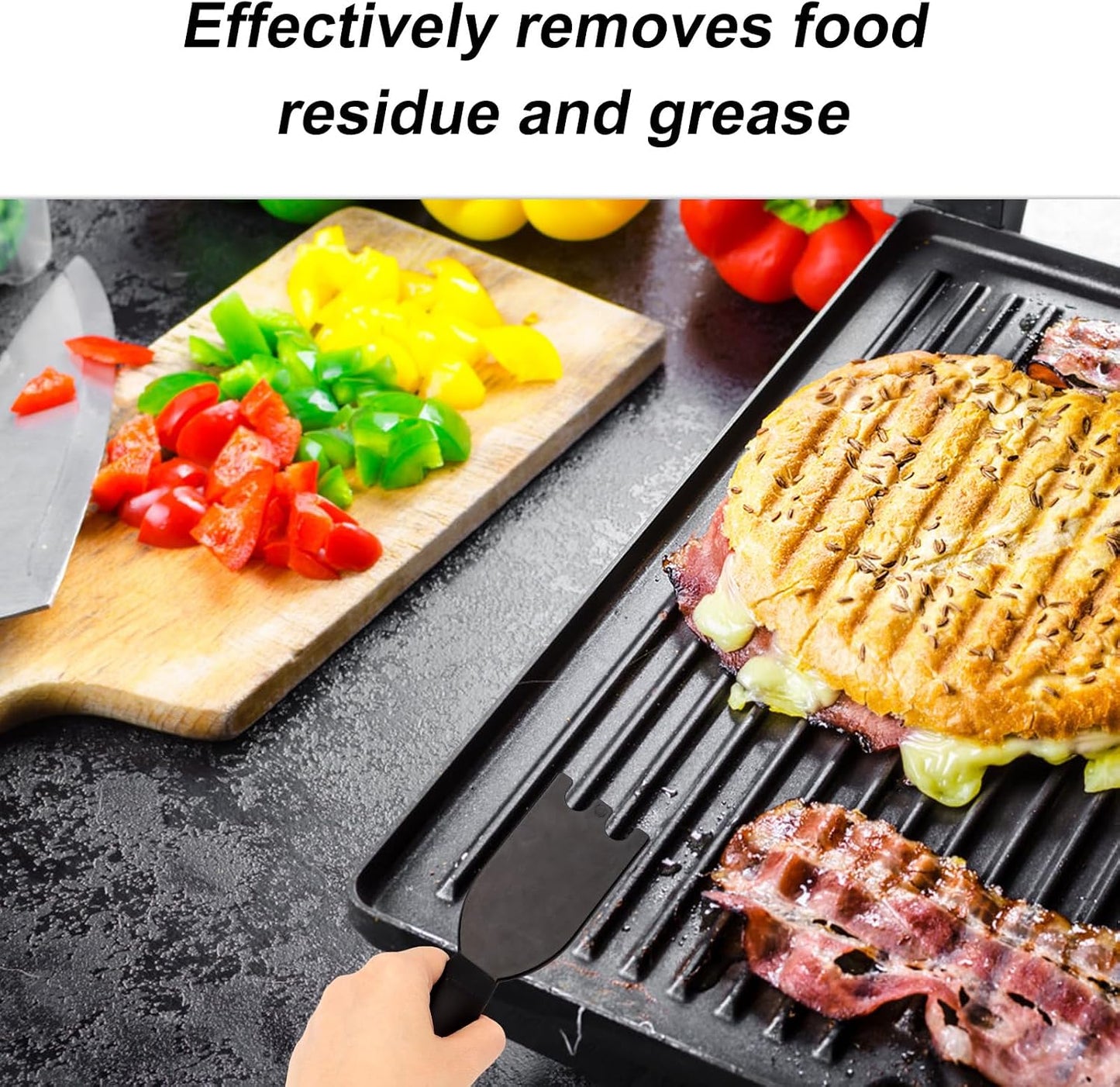 2pcs Universal Grill Scraper & Brush for George Foreman Indoor Grills and Other with Grooves, Heat-Resistant Spatula Cleaner Tool with Comfortable Grip (Black)