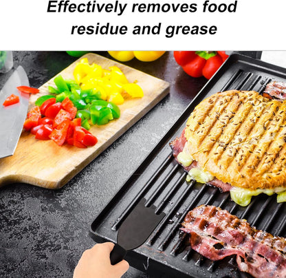 2pcs Universal Grill Scraper & Brush for George Foreman Indoor Grills and Other with Grooves, Heat-Resistant Spatula Cleaner Tool with Comfortable Grip (Black)