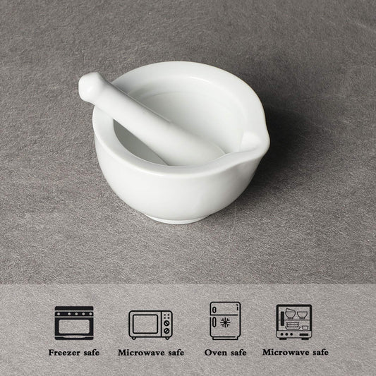LEETOYI Small Ceramic Mortar Pestle Set, Herb Grinder Pill Crusher 3.3-inch