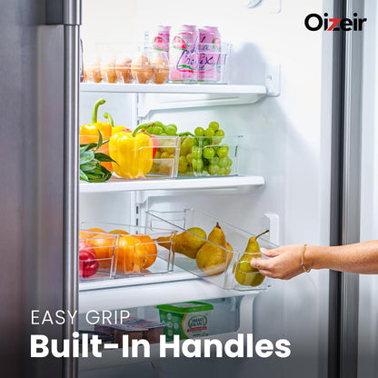 Oizeir 8 Pack Clear Plastic Storage Bins with Handles – Stackable Fridge Organizer Bins for Refrigerator, Freezer, Pantry, Kitchen Cabinet & Cupboard Organization, BPA-Free Acrylic, Transparent