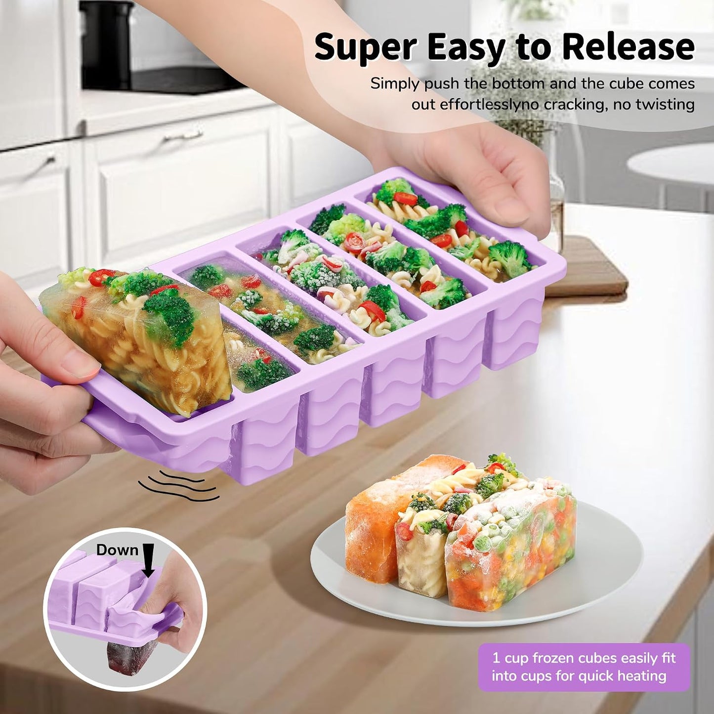 4-Pack Silicone Freezer Trays with Lid,2*【2 Large 2-Cup(500ml)&6 Small 1/2-Cup(125ml)】Soup Freezer Container Molds,Ice Cube Tray For Meal Prep&Freezing Soup,Stews,Sauces,Oven&Dishwasher-Safe