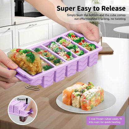 4-Pack Silicone Freezer Trays with Lid,2*【2 Large 2-Cup(500ml)&6 Small 1/2-Cup(125ml)】Soup Freezer Container Molds,Ice Cube Tray For Meal Prep&Freezing Soup,Stews,Sauces,Oven&Dishwasher-Safe