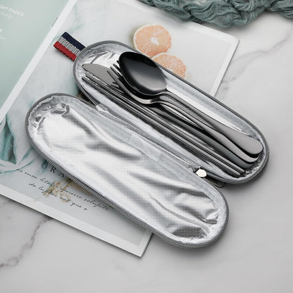 DEVICO Camping Utensils, Full-Size Reusable Silverware for Lunch Adult, Stainless Steel Travel Cutlery Set with Case, Portable Fork Spoon Knife Set for Work, Flatware with Chopsticks (Rainbow)