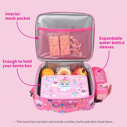 rockpapa Chill Kids Lunch Box Set with Leakproof 5.5 Cups Bento Box, Reusable Ice Pack, 14oz Insulated Water Bottle & Lunch Bag, BPA-Free Microwave Safe for School Boys Girls (Black Games)