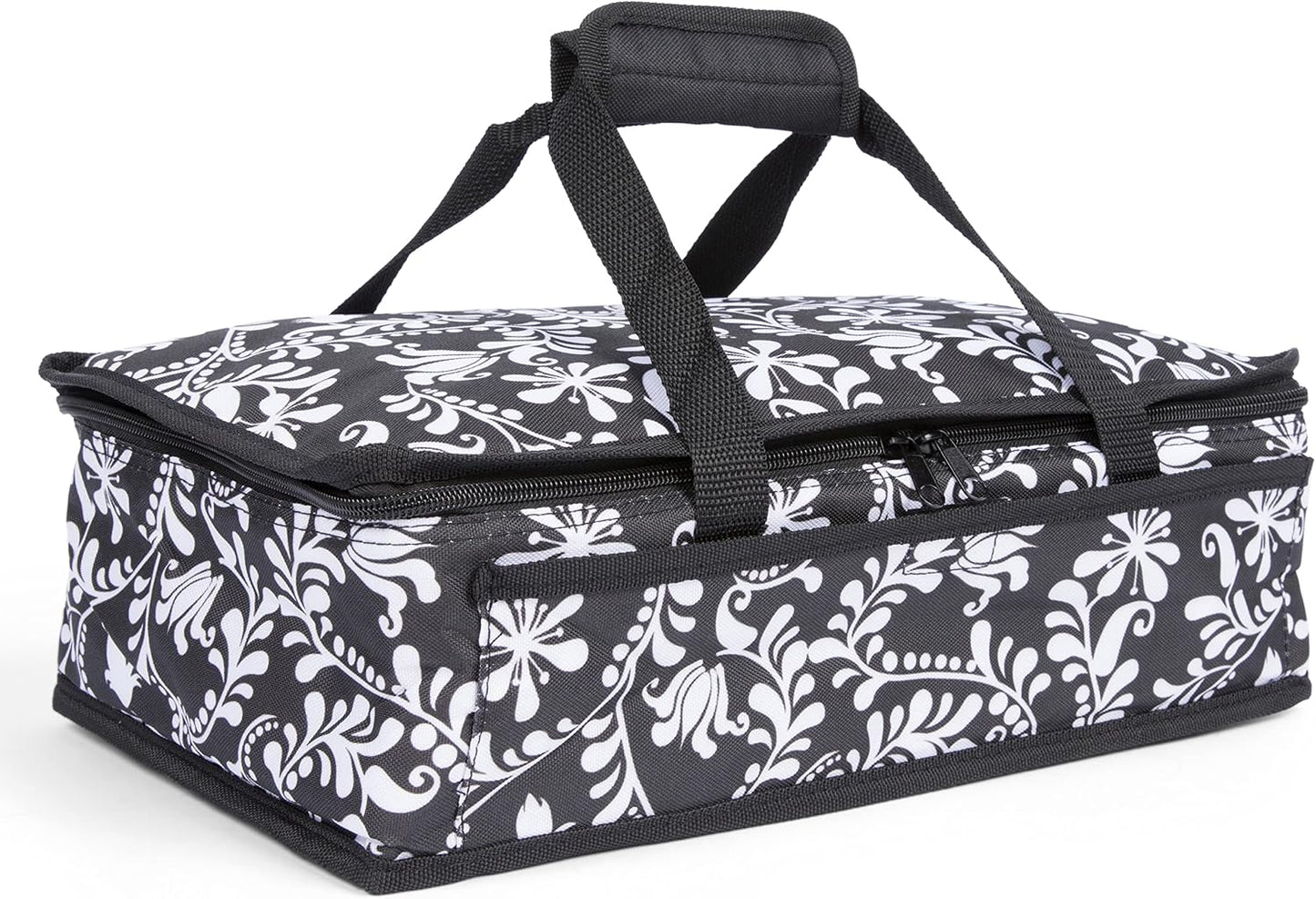 Dawhud Direct Insulated Casserole Carrier for Hot or Cold Food - Portable Casserole Dish Carrier with Handles - Black and White Design - 13 x 8 x 4 Inches Food Warmer Bag for Travel and Picnics