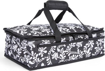 Dawhud Direct Insulated Casserole Carrier for Hot or Cold Food - Portable Casserole Dish Carrier with Handles - Black and White Design - 13 x 8 x 4 Inches Food Warmer Bag for Travel and Picnics