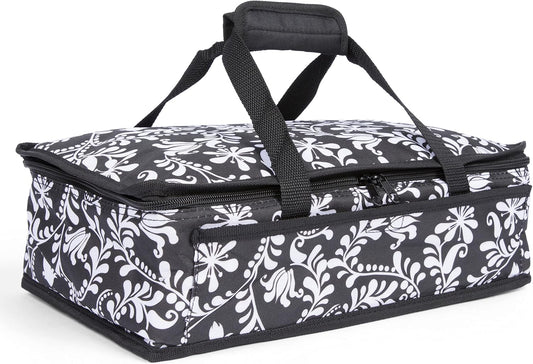 Dawhud Direct Insulated Casserole Carrier for Hot or Cold Food - Portable Casserole Dish Carrier with Handles - Black and White Design - 13 x 8 x 4 Inches Food Warmer Bag for Travel and Picnics