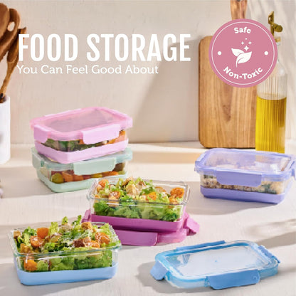 Ello Duraglass 3.4 Cup Meal Prep 10Pc,Set,Glass Food Storage Container with Silicone Sleeve and Airtight BPA-Free Plastic Lids,Dishwasher,Microwave & Freezer Safe,Evening Orchard,5 Count (Pack of 2)