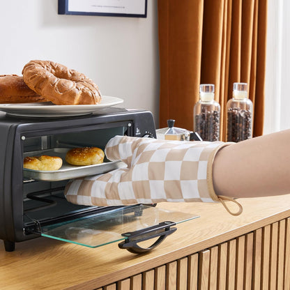 Ohocut Navy Blue Checkered Oven Mitts Heat Resistant, Vintage Retro Checkerboard Cute Oven Mitts, Non-Slip Silicone Kitchen Oven Gloves, 2-Pack Set, 7''x13''