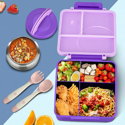 Itslife Bento Lunch Box for Kids with 8oz Soup Thermo&Lunch Bag, Leak-Proof Lunch Food Containers with 4 Compartment, Hot Food Insulated Food Jar for Kids School (Green)