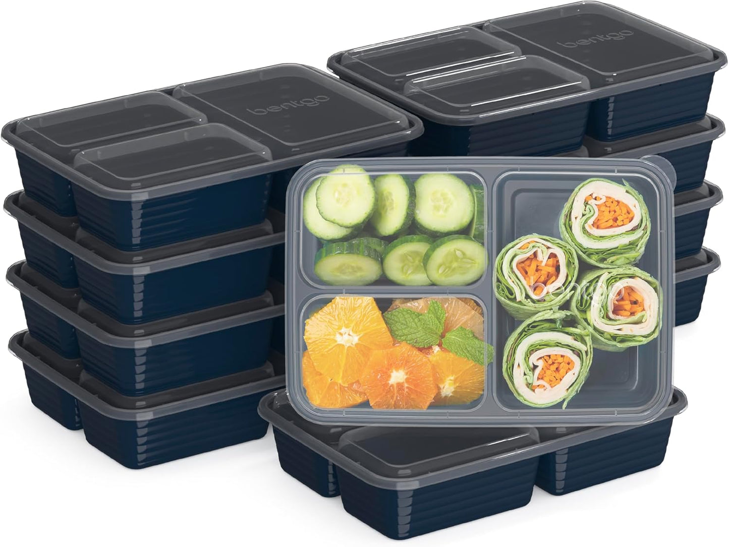 Bentgo Prep - 20-Piece 3-Compartment Reusable Meal Prep Containers with Lids, PFAS & BPA Free Materials, Durable, Microwave, Freezer, & Dishwasher Safe To Go Food Storage (Stone Gray)