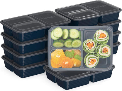 Bentgo Prep - 20-Piece 3-Compartment Reusable Meal Prep Containers with Lids, PFAS & BPA Free Materials, Durable, Microwave, Freezer, & Dishwasher Safe To Go Food Storage (Stone Gray)